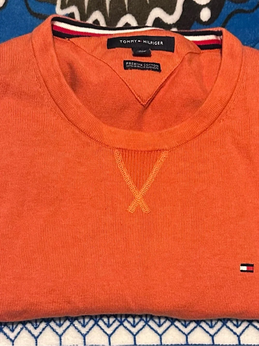 Tommy Hilfiger Orange Crewneck Sweater with Chest Flag
